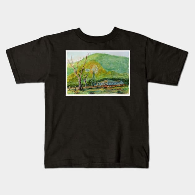 Sunset Windmill Kids T-Shirt by pops